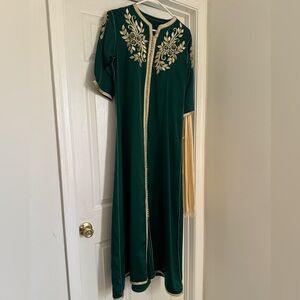 Emerald Green and Gold Embroidered Moroccan Caftan